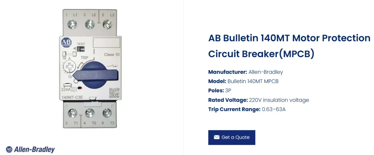 AB Bulletin 140MT Motor Protection Circuit Breaker(MPCB)
