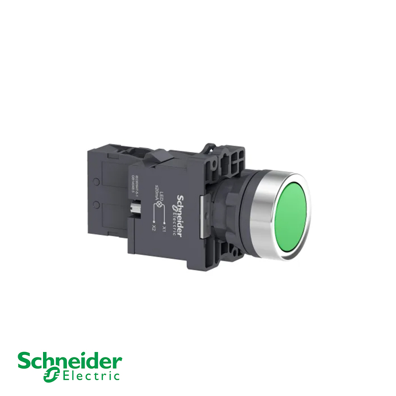 Schneider XA2EW33M1 EasyPact XA2 22mm Green Flush Pushbutton 1NO