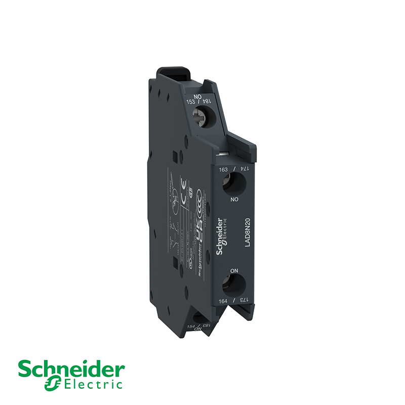 Schneider Electric LAD8N20 Auxiliary Contact Block, IEC, 600VAC, 10A, 2NO, Clip-On, TeSys Deca Series