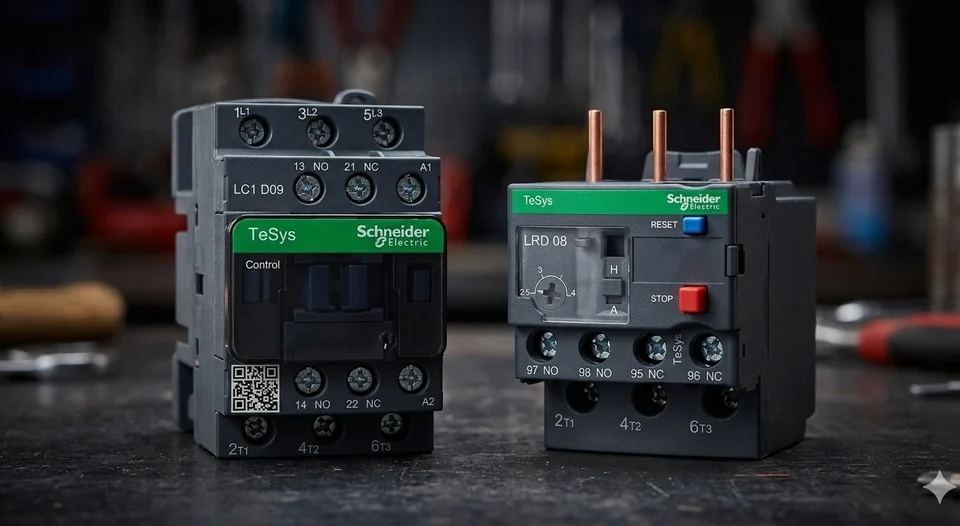 Comparison of Schneider TeSys LC1D contactor and LRD thermal overload relay