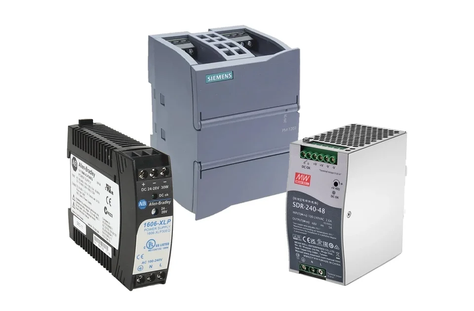 Obsolete Allen-Bradley, Siemens, and Mean Well industrial power modules for repair