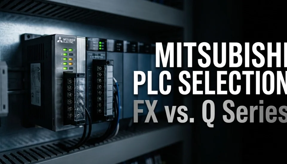 Mitsubishi Electric PLC modules in a control cabinet.