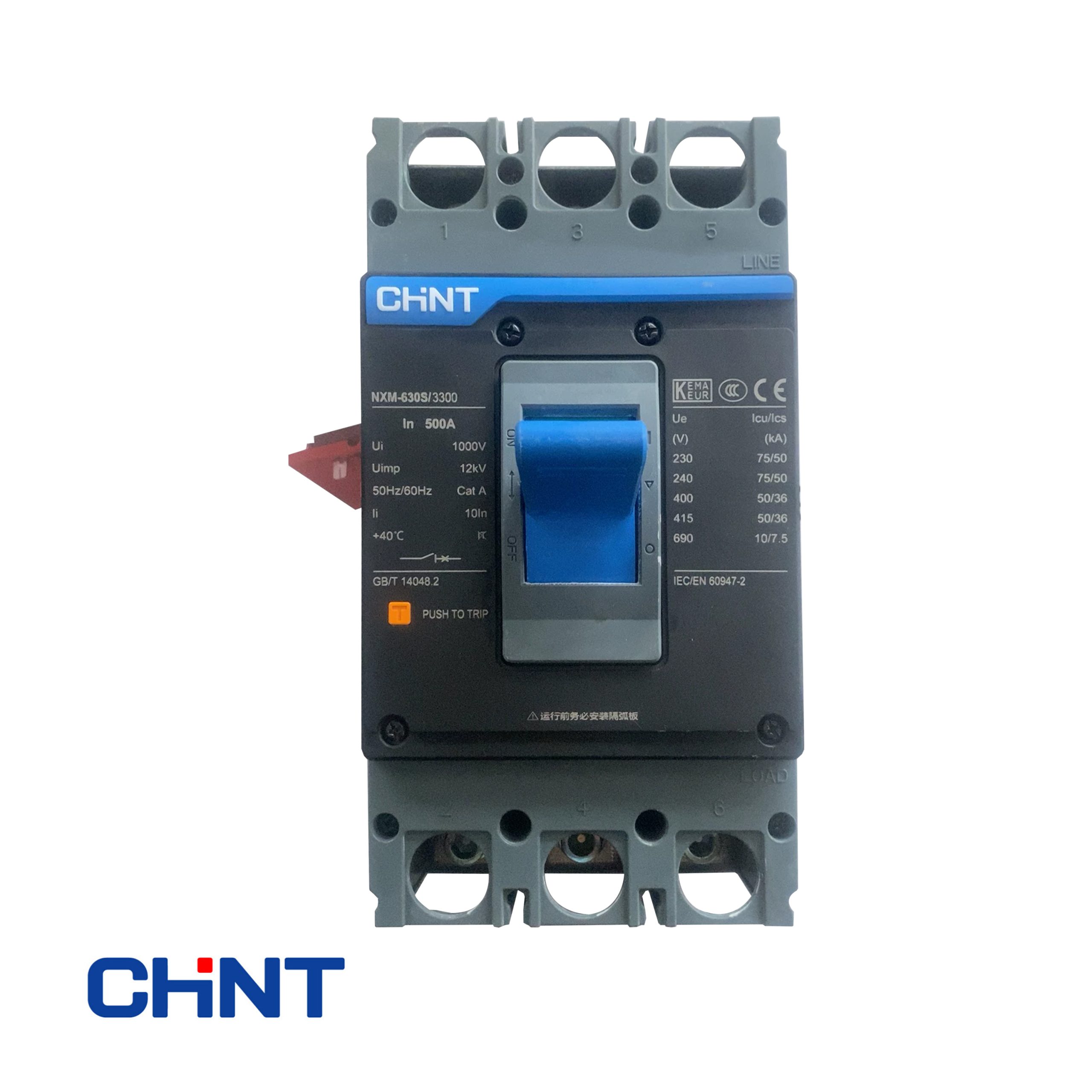CHINT NXM-630S/3300 500A құйылған корпусты автоматты ажыратқыш 50kA 3-полюсті