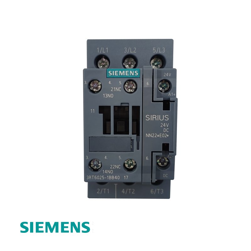 Siemens 3RT6025-1BB40 SIRIUS 3-Pole Power Contactor 17A AC-3 7.5kW 400V 24V DC Coil 1NO+1NC Screw Terminal S0