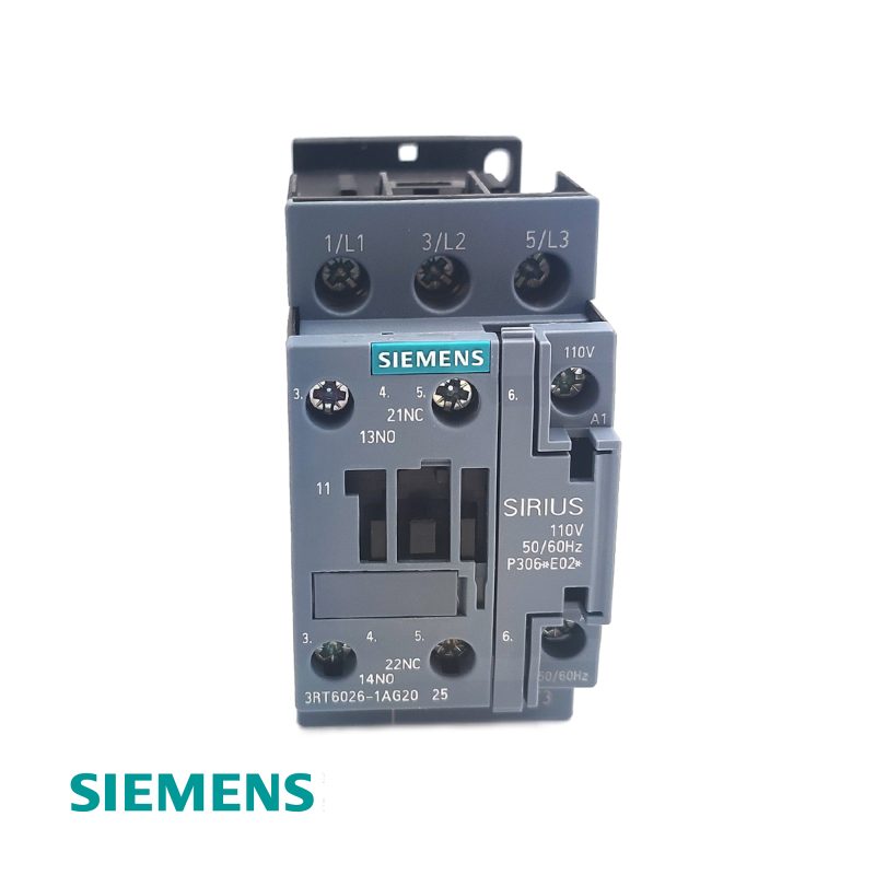 Siemens 3RT6026-1AG20 SIRIUS 3-Pole Power Contactor 25A AC-3 11kW 400V 110V AC Coil 1NO+1NC Screw Terminal S0