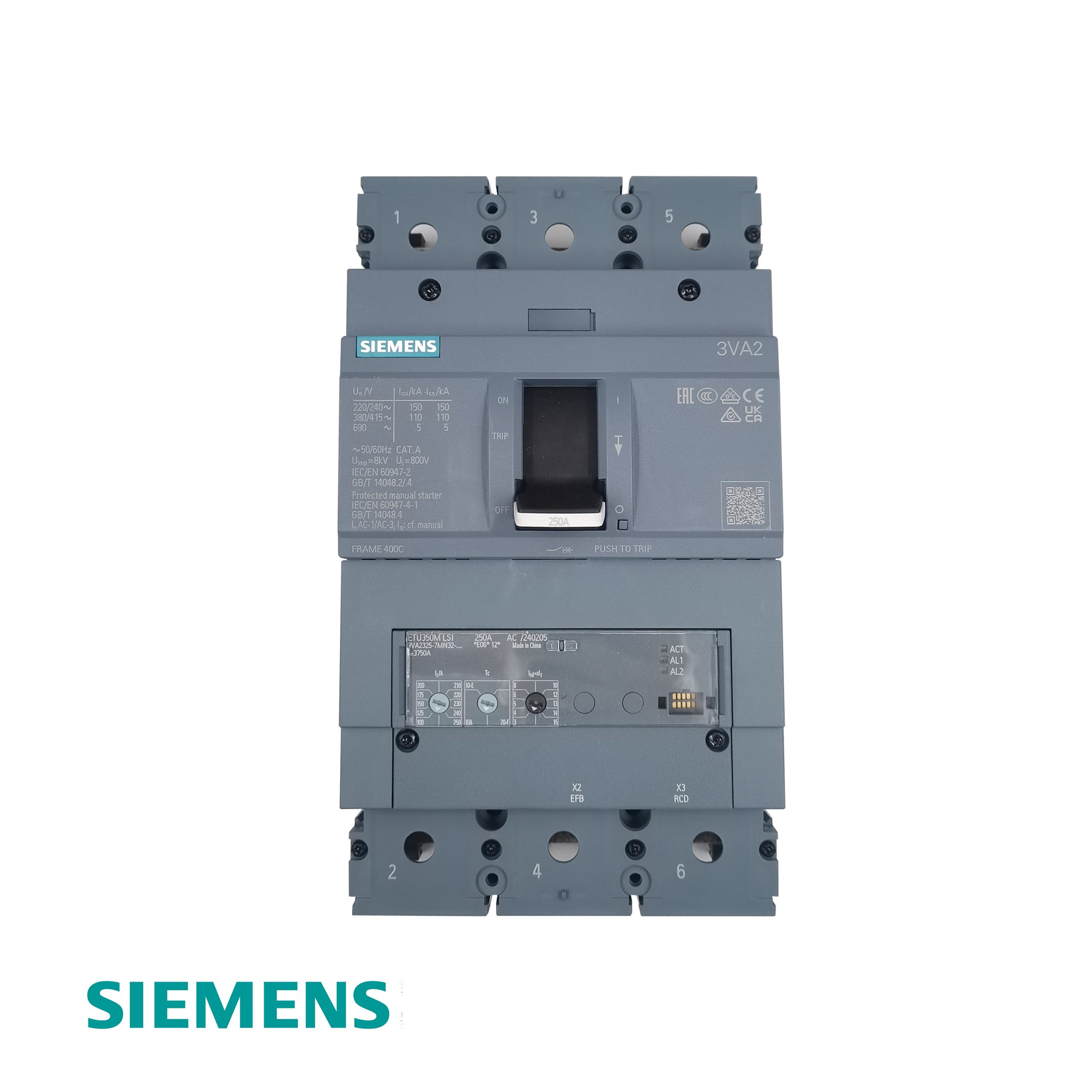 Siemens 3VA2325‑7MN32‑0AA0 SENTRON Molded Case Circuit Breaker – 250A, 3‑Pole, 110kA @ 415V