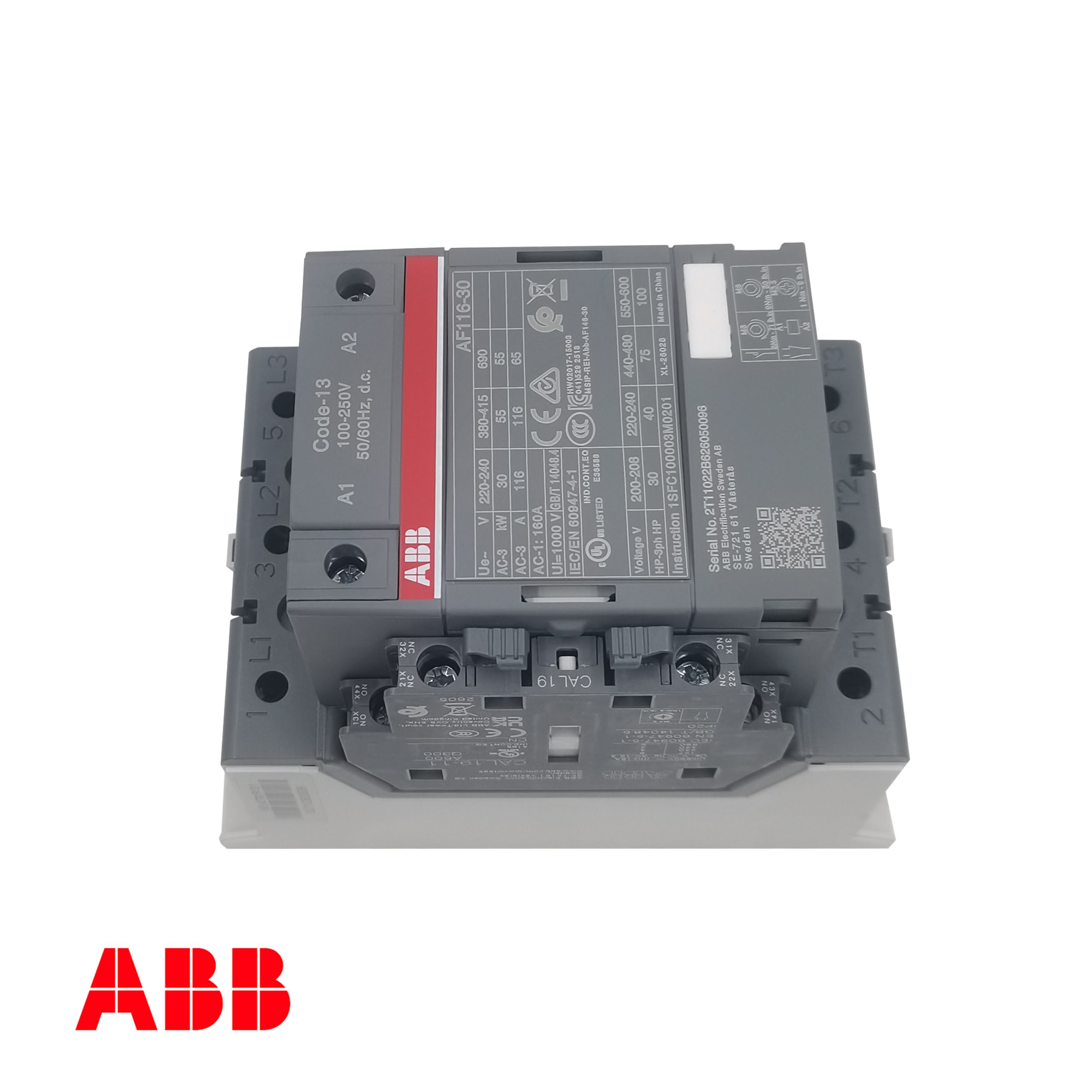 ABB AF116‑30‑11‑13 AF Series Contactor – 116A (AC‑3), 3‑Pole, 55kW @ 400V, 100‑250V AC/DC Wide‑Range Coil - Image 2