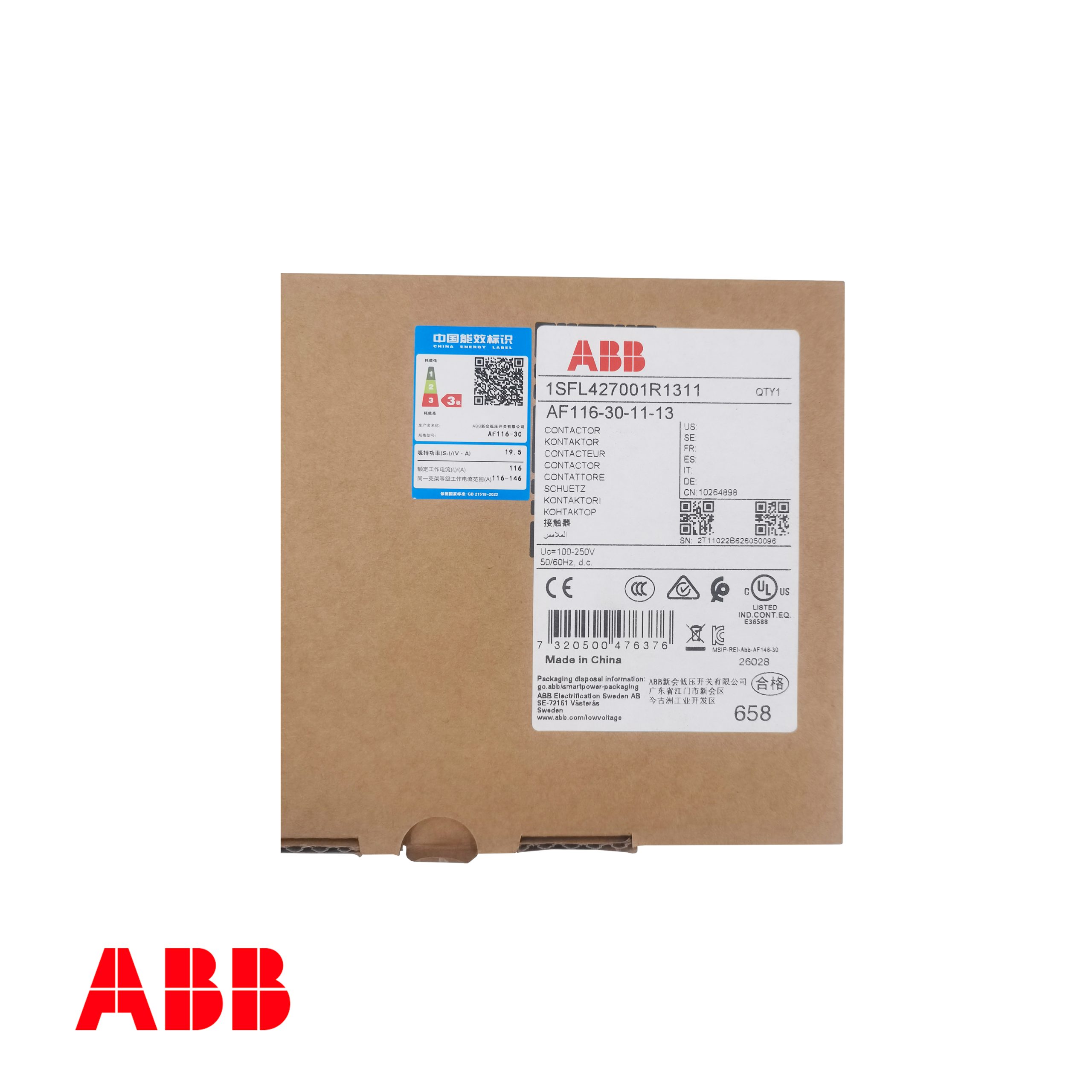 ABB AF116‑30‑11‑13 AF Series Contactor – 116A (AC‑3), 3‑Pole, 55kW @ 400V, 100‑250V AC/DC Wide‑Range Coil - Image 3