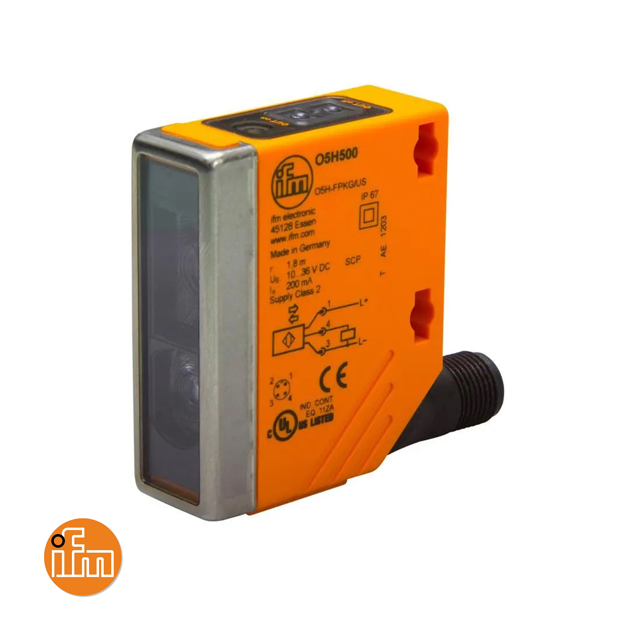 ifm electronic O5 O5H500 Diffuse Sensor with Background Suppression 50 to 1800 mm PNP 10 to 36 V DC M12