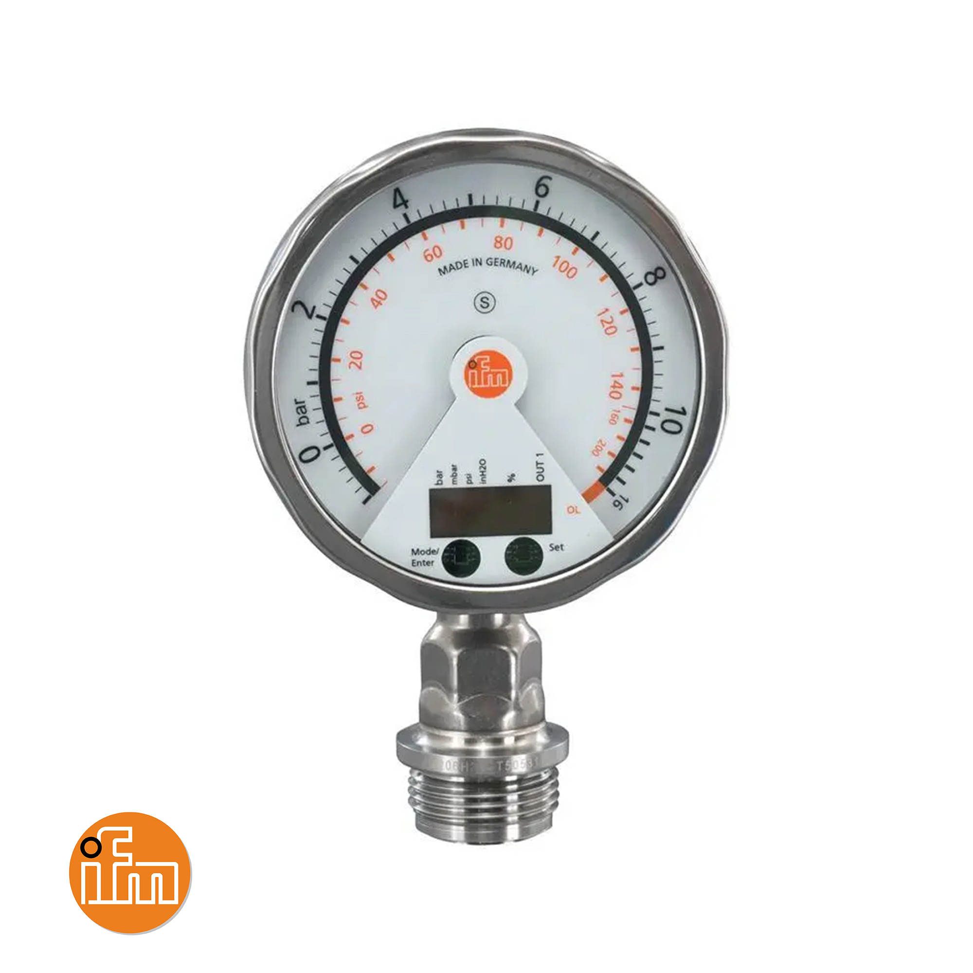 ifm electronic PI PI2798 Flush Pressure Sensor −12.4 to 250 mbar PNP/NPN G1 Aseptoflex Vario
