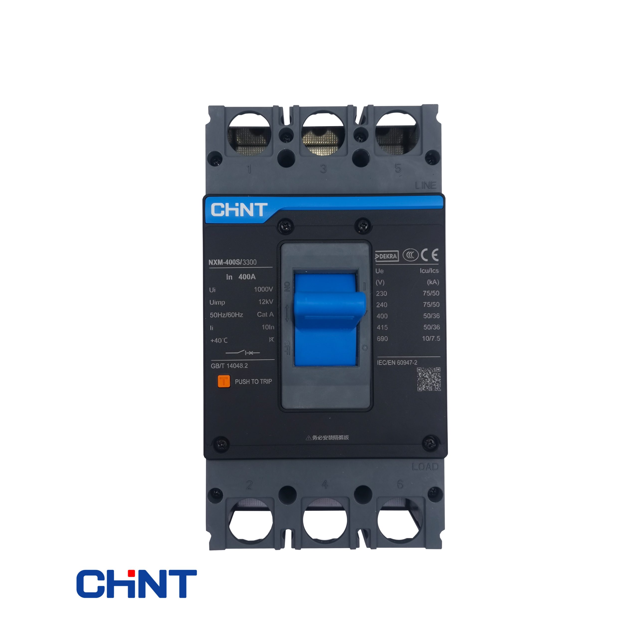 CHINT NXM‑400S/3300 400А Қалыпталған корпус автоматты ажыратқыш – 400А, 3‑Полюс, 50кА @ 400В, Термо‑Магниттік Шығару