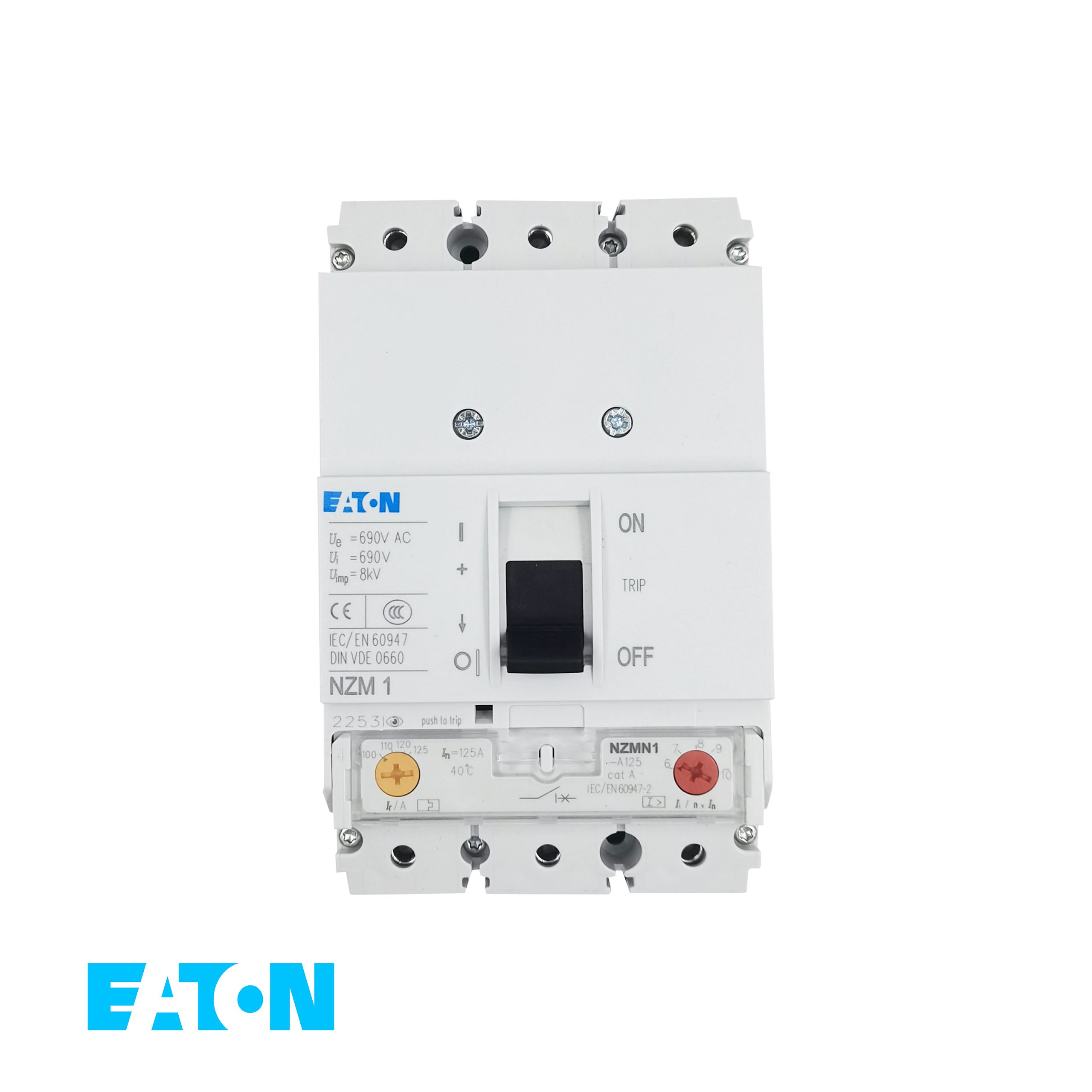 Eaton NZMN1‑A125 Moeller Série NZM Disjuntor Caixa Moldada – 125A, 3‑Polos, 50kA @ 400V, Térmico‑Magnético