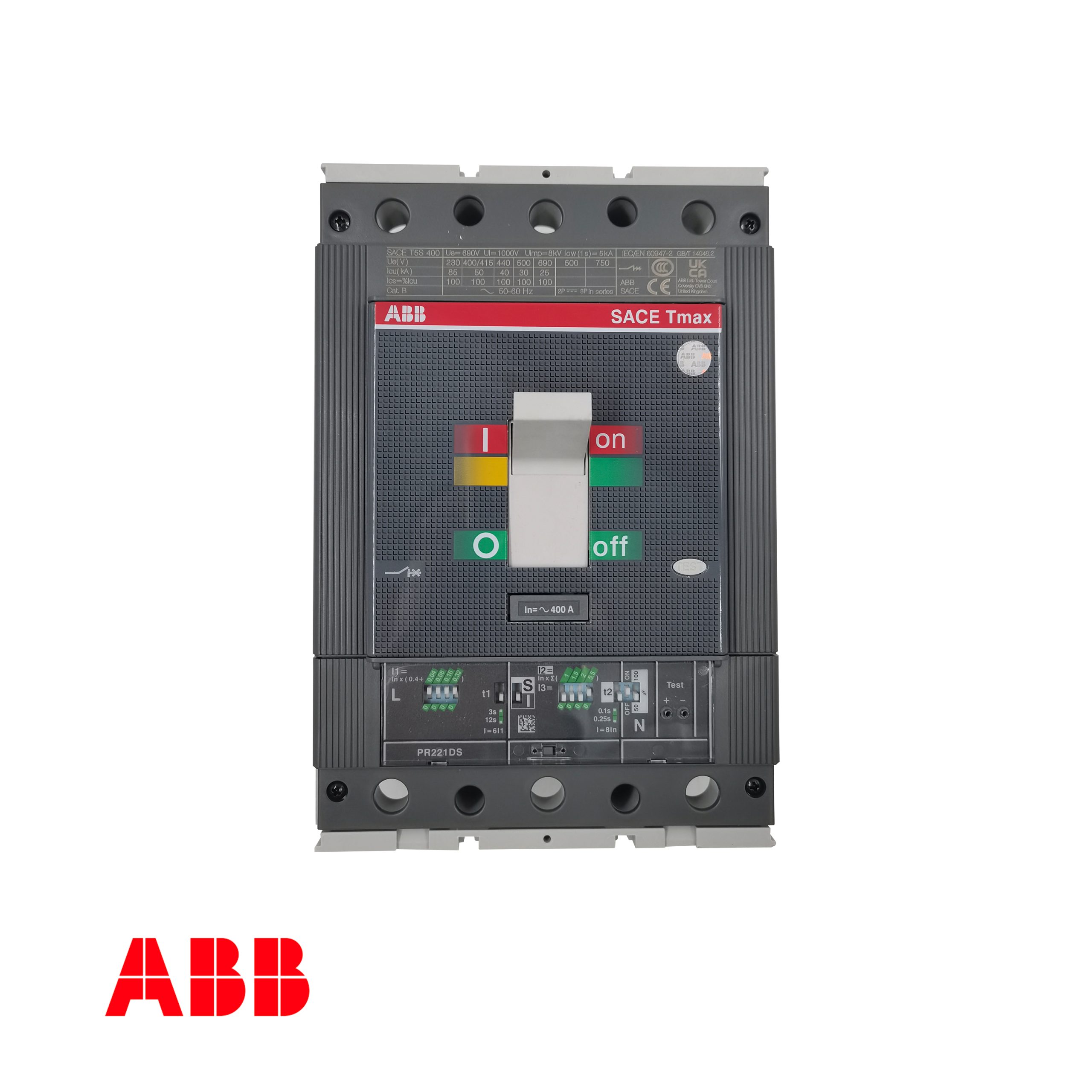 ABB T5S 400 PR221DS-LSI R400 FF 3P Tmax 몰드 케이스 서킷 브레이커 – 400A, 3극, 50kA @ 400V, LSI 전자 트립 유닛
