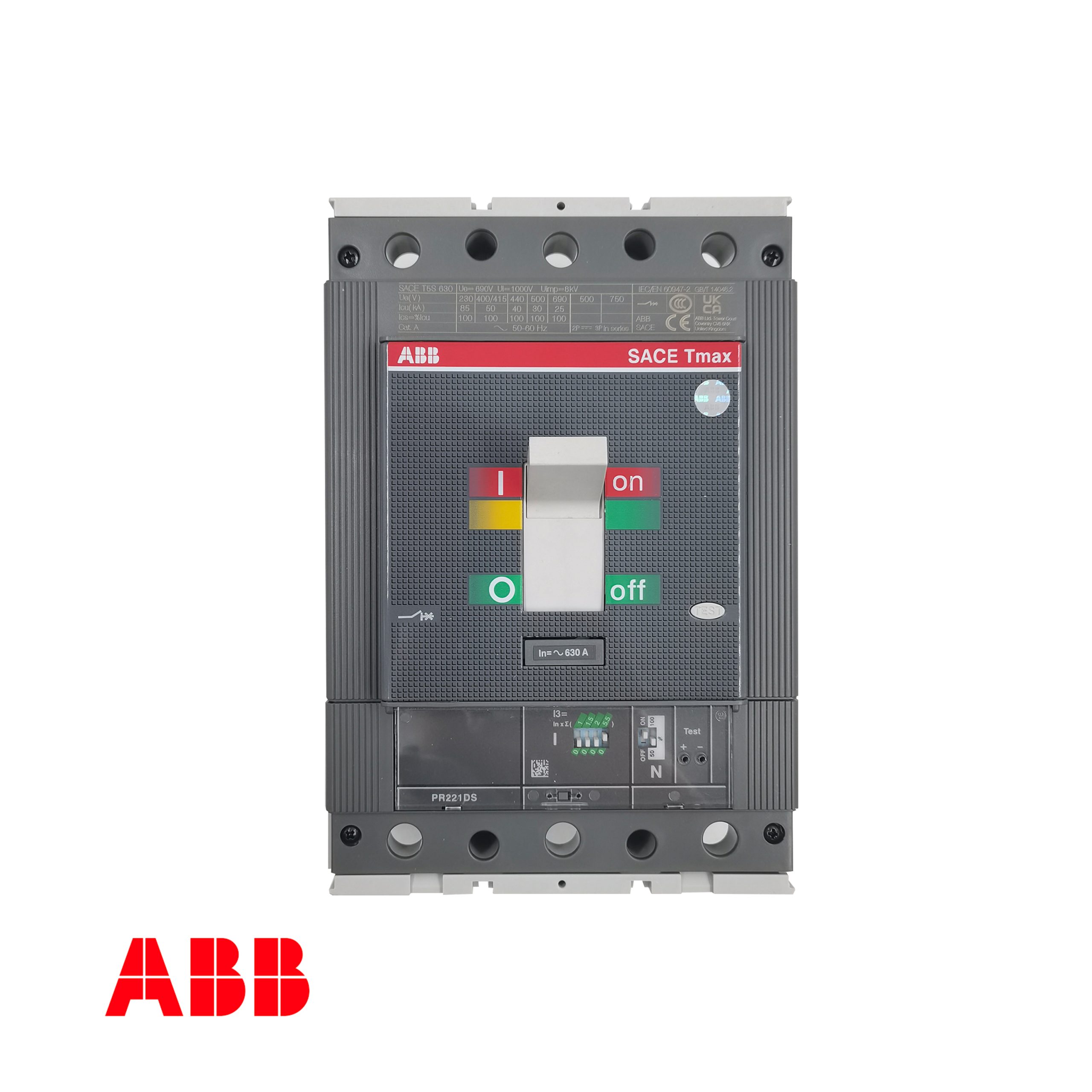 ABB T5S 630 PR221DS-I R630 FF 3P SACE Tmax MCCB – 630A, 3극, 50kA @ 400V, 전자 트립 유닛
