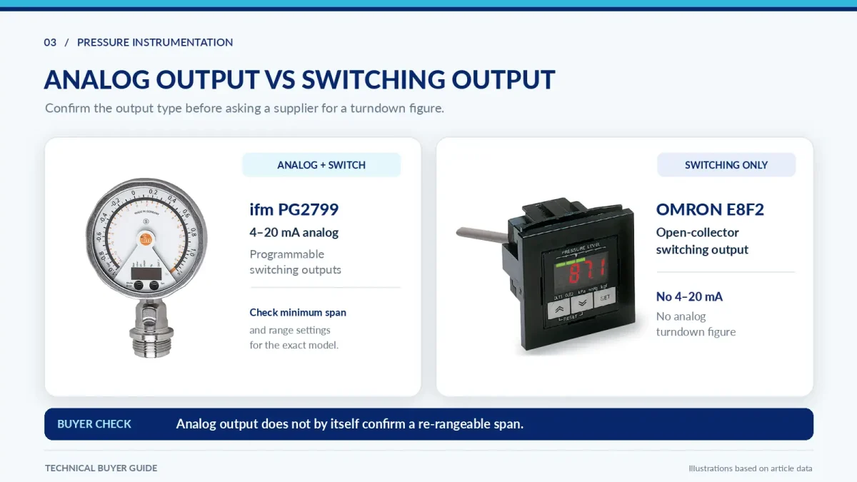 ifm analog pressure sensor and OMRON switching pressure sensor