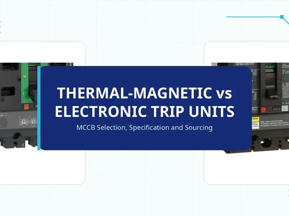 MCCB trip unit details illustrating thermal-magnetic and electronic selection